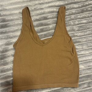 Buckle Brown Ribbed Crop Top